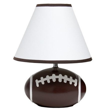 SIMPLE DESIGNS 115 Athletic Sports Football Base Ceramic Bedside Table Lamp with White Empire Shade, Brown Trim LT1081-FTB